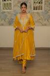 Buy_Vinita Bhansali_Yellow , Organza Embroidery V-neck Noorani Anarkali Set _at_Aza_Fashions