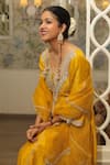 Buy_Vinita Bhansali_Yellow , Organza Embroidery V-neck Noorani Anarkali Set 