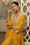 Vinita Bhansali_Yellow , Organza Embroidery V-neck Noorani Anarkali Set _Online