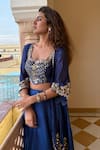 Buy_Vinita Bhansali_Blue Silk Sequins, Embroidery, Zari Round , Open Neela Phool Jacket Set 