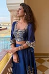 Vinita Bhansali_Blue Silk Sequins, Embroidery, Zari Round , Open Neela Phool Jacket Set _Online