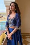 Buy_Vinita Bhansali_Blue Silk Sequins, Embroidery, Zari Round , Open Neela Phool Jacket Set _Online