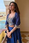 Shop_Vinita Bhansali_Blue Silk Sequins, Embroidery, Zari Round , Open Neela Phool Jacket Set _Online