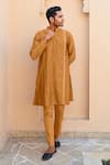 Sanvir Singh_Orange Chanderi, Cotton Zari Thread Placement Kurta Set _at_Aza_Fashions