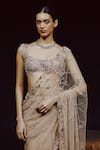 Dolly J_Beige Tulle, Net Embroidery, Beads, Aura Blush Saree Set _Online_at_Aza_Fashions