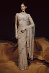 Buy_Dolly J_Beige Tulle, Net Embroidery, Beads, Aura Blush Saree Set _at_Aza_Fashions