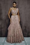 Buy_Dolly J_Pink Tulle, Net Embroidery, Sequins, Petalia Dusty Rose Lehenga Blouse Set _at_Aza_Fashions