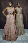 Shop_Dolly J_Pink Tulle, Net Embroidery, Sequins, Petalia Dusty Rose Lehenga Blouse Set _at_Aza_Fashions