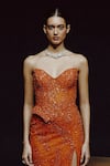 Dolly J_Orange Tulle, Net Sequins Sweetheart Neck Molten Radiance Embellished Gown _Online_at_Aza_Fashions