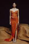 Buy_Dolly J_Orange Tulle, Net Sequins Sweetheart Neck Molten Radiance Embellished Gown _at_Aza_Fashions
