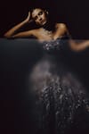 Shop_Dolly J_Organza Sequins, Feathers Bandeau Neck Nocturne Silverdust Gown _at_Aza_Fashions