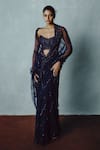 Buy_Dolly J_Navy Net, Tulle Sequins, Embroidery, Beads Twilight Embellished Saree Set _at_Aza_Fashions
