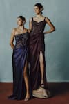 Shop_Dolly J_Purple Tulle, Silk Satin Beads One Shoulder Luna Noir Embroidered Gown _at_Aza_Fashions