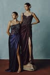 Shop_Dolly J_Wine Tulle, Silk Satin Beads, Sequins Aubergine Ember Embellished Gown _at_Aza_Fashions