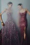 Buy_Dolly J_Red Organza Sequins Scoop Neck Celestial Plum Radiance Gown _Online_at_Aza_Fashions