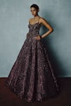 Buy_Dolly J_Red Organza Sequins Scoop Neck Celestial Plum Radiance Gown _at_Aza_Fashions