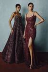 Buy_Dolly J_Red Organza Sequins Scoop Neck Celestial Plum Radiance Gown 