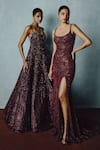 Buy_Dolly J_Red Tulle Sequins, Embroidery Scoop Neck Wine Celestia Embellished Gown _Online_at_Aza_Fashions