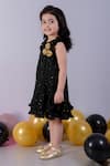 Lil Drama Black Polyester Fabric Flowers, Foil Printing Star Pleated Dress Online at Aza Fashions Lil Drama_Black Polyester Fabric Flowers, Foil Printing Star Pleated Dress _Online_at_Aza_Fashions