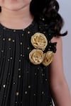 Shop Lil Drama Black Polyester Fabric Flowers, Foil Printing Star Pleated Dress Online at Aza Fashions Shop_Lil Drama_Black Polyester Fabric Flowers, Foil Printing Star Pleated Dress _Online_at_Aza_Fashions