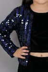 Lil Drama_Navy Velvet Sequins Striped Jacket _Online_at_Aza_Fashions
