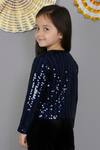 Shop_Lil Drama_Navy Velvet Sequins Striped Jacket _at_Aza_Fashions