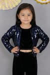 Buy_Lil Drama_Navy Velvet Sequins Striped Jacket _at_Aza_Fashions