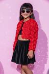 Buy_Lil Drama_Red Georgette Fabric Flowers Rose Applique Jacket _at_Aza_Fashions