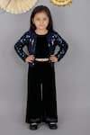 Buy_Lil Drama_Navy Velvet Sequins Jacket And Pant Set _at_Aza_Fashions