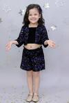 Lil Drama_Navy Velvet Sequins Embellished Jacket And Shorts Set _at_Aza_Fashions