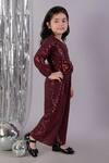 Buy_Lil Drama_Maroon Polyester Sequins, Bows Asymmetric One Shoulder Jumpsuit _Online_at_Aza_Fashions