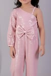 Lil Drama_Pink Polyester Sequins, Bows One Shoulder Jumpsuit _Online_at_Aza_Fashions