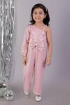 Buy_Lil Drama_Pink Polyester Sequins, Bows One Shoulder Jumpsuit _at_Aza_Fashions