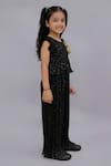 Lil Drama_Black Polyester Fabric Flowers, Foil Printing Star Pleated Top And Pant Set _Online_at_Aza_Fashions