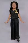 Buy_Lil Drama_Black Polyester Fabric Flowers, Foil Printing Star Pleated Top And Pant Set _at_Aza_Fashions