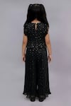 Shop_Lil Drama_Black Polyester Fabric Flowers, Foil Printing Star Pleated Top And Pant Set _at_Aza_Fashions
