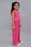 Lil Drama_Pink Polyester Pleated Ruffle Sleeve Top And Wide Leg Pant Set _Online_at_Aza_Fashions