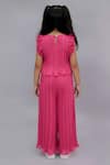 Shop_Lil Drama_Pink Polyester Pleated Ruffle Sleeve Top And Wide Leg Pant Set _at_Aza_Fashions
