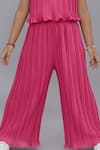 Buy_Lil Drama_Pink Polyester Pleated Ruffle Sleeve Top And Wide Leg Pant Set _Online_at_Aza_Fashions