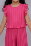Shop_Lil Drama_Pink Polyester Pleated Ruffle Sleeve Top And Wide Leg Pant Set _Online_at_Aza_Fashions