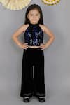 Buy_Lil Drama_Blue Velvet Sequins Halter Neck Top And Pant Set _at_Aza_Fashions