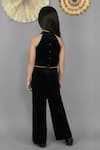 Shop_Lil Drama_Blue Velvet Sequins Halter Neck Top And Pant Set _at_Aza_Fashions