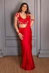 Shop Rirasa Red Satin Embroidery V-neck Zehra Cutdana Blouse With Saree at Aza Fashions Shop_Rirasa_Red Satin Embroidery V-neck Zehra Cutdana Blouse With Saree _at_Aza_Fashions