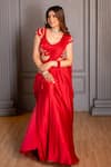 Buy Rirasa Red Satin Embroidery V-neck Zehra Cutdana Blouse With Saree Online at Aza Fashions Buy_Rirasa_Red Satin Embroidery V-neck Zehra Cutdana Blouse With Saree _Online_at_Aza_Fashions
