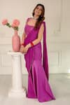 Rirasa_Magenta Satin Tassels, Heer Embellished Pre-draped Pant Saree With Blouse _Online_at_Aza_Fashions