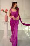 Shop_Rirasa_Magenta Satin Tassels, Heer Embellished Pre-draped Pant Saree With Blouse _at_Aza_Fashions
