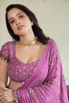 Rirasa_Magenta Georgette Sequins, Noorani Embroidered Pre-draped Saree With Blouse _Online_at_Aza_Fashions