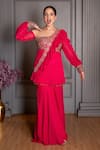 Buy_Ritika Verma_Pink Georgette, Shantoon Sequins, Pearls, Beads, Off Cutdana Top Gharara Set _Online_at_Aza_Fashions