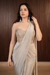 Rirasa_Silver Crepe Sequins, Azza Cutdana Embroidered Corset With Pre-draped Saree _Online_at_Aza_Fashions