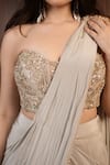 Shop_Rirasa_Silver Crepe Sequins, Azza Cutdana Embroidered Corset With Pre-draped Saree _Online_at_Aza_Fashions